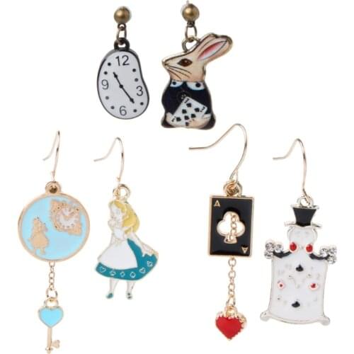 Rabbit Clock Poker Party Cartoon Icon Earrings Alice in Wonderland Earrings
