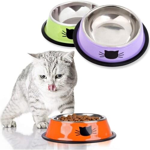Pet Cat Feeding Bowls Feeder Drinker Stainless Steel Food Water Bowl Dish for Cats Dogs Non-slip Drinking Eating Bowl Utensils