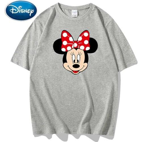 Disney Chic Fashion Minnie Mouse Bow Cartoon Print Couples Unisex Women T-Shirt O-Neck Pullover Short Sleeve Tee Tops 10 Colors