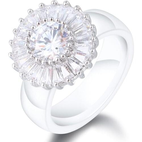 Fashion 925 Sterling Silver Ceramic Ring With Bling Crystal Zircon Elegant Exquisite ladies Jewelry For Women New Year Gifts