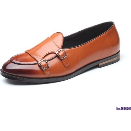 Fashion Men Loafers 2020 New Handmade Retro Double Monk Buckle Straps Casual Shoes Men Moccasins For Men Leather Flats