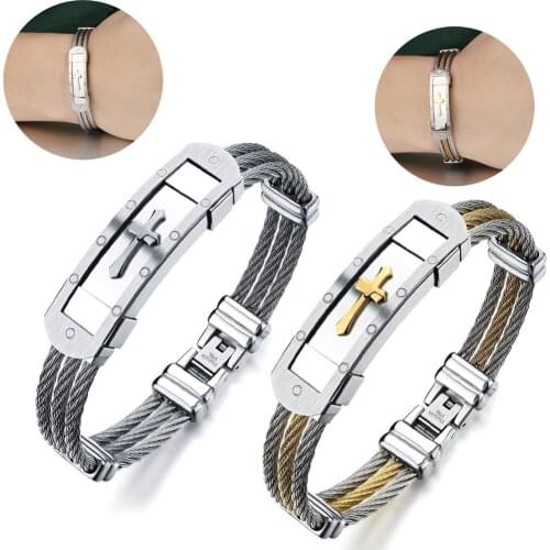 Fashion Stainless Steel 3 Rows Wire Chain Charm Men Bracelet Punk Rock Bangles Jewelry Accessories For Friend Gift