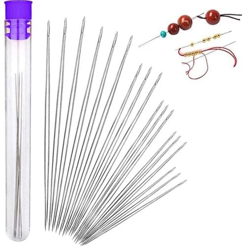 LMDZ 18 Pcs Beading Needles Set Beading Embroidery Needles Big Eye Collapsible Beading Needles Jewelry Making with Needle Bottle