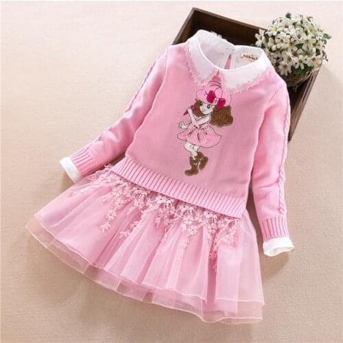 Europe and the United States 2019 autumn The new Parent-child outfit Long sleeve cartoon Knitting sweater + dress Girls suit