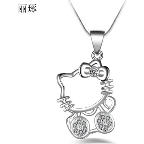 Fashion Silver-plated Kitty Cat Necklace Female Silver Jewelry with Snake Bone Chain February 14 Valentines Day Gift
