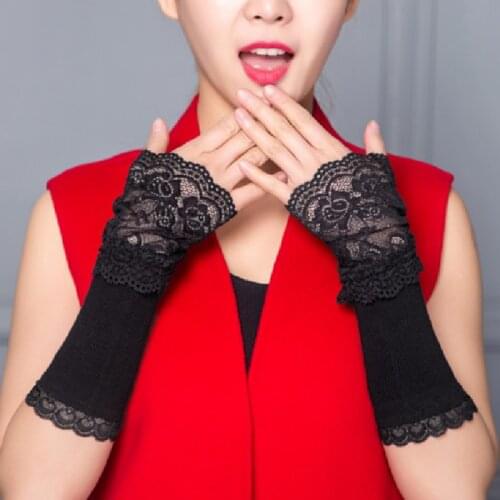 1 pair Winter Warm Lace Hand Black Cotton Fingerless Long Gloves For Women Fashion Ladies Warmer Arm Sleeve Accessories