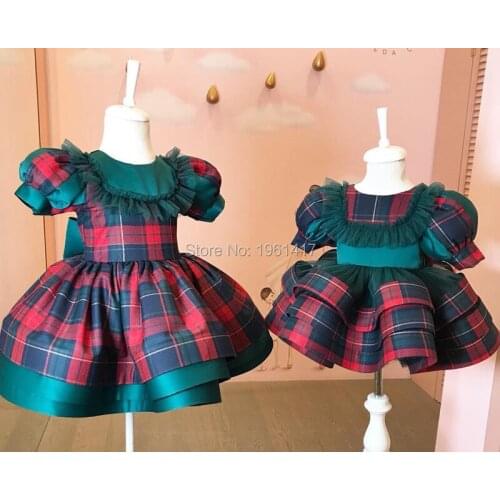 Girls Dress New Year Children Party Dress Christes Dress Kids Dresses for Girls Birthday Party Plaid Dress AG0292