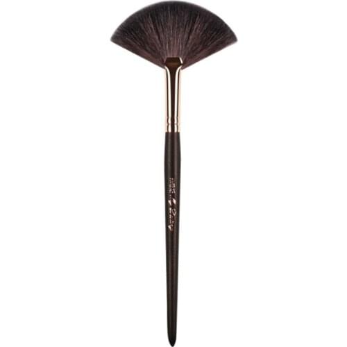 Professional Natural Goat Hair Small Fan Brush Long Handle Fixing Powder Fan Make up Brush