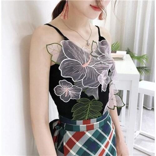 Sexy Summer Backless Off Shoulder Women Spaghetti Vest Fashion Floral Embroidery Knitted Tank Tops
