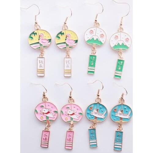 Japanese Style Bell Alloy Drop Earrings Cute Rabbit Cat Swan Pendant Earrings New Year Wealth Blessing Female Trendy Jewelry