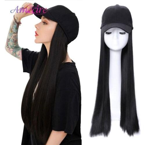 Synthetic Wigs For Black Women Baseball Cap With Hair Extensions Long Straight Wigs Daily Party Use Hat Wig