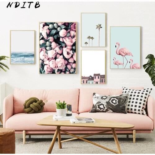 Scandinavian Flower Flamingo Canvas Poster Landscape Wall Art Print Painting Nordic Style Decoration Picture Living Room Decor
