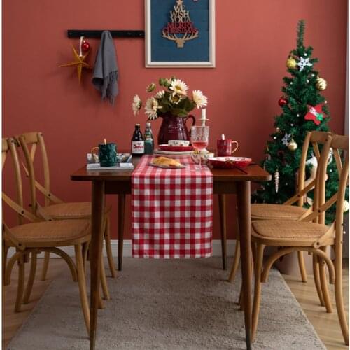 Christmas Decorations Red Plaid Table Runners Cotton Fabric Dining Table Home Living Room Party Tablecloth Fall Table Runner