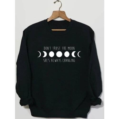 Sugarbaby Don't Trust The Moon Sweatshirt in Black Space Sweatshirt Moon Phase Shirt Grunge Clothing 90s Grunge Tumblr Tops