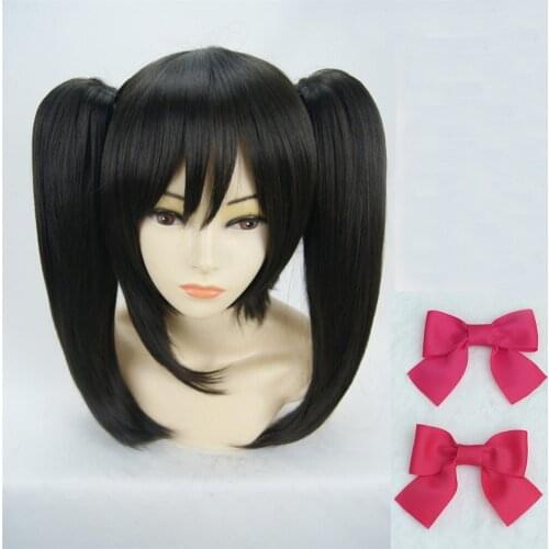 High quality LoveLive! Love Live Nico Yazawa Niko Short Black Ponytail Heat Resistant Hair Cosplay Costume Wig + Bow Hairpins