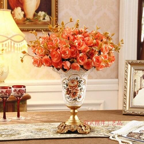 European style high grade retro pastoral resin vase, flower arrangement, living room decoration, handicraft luxury