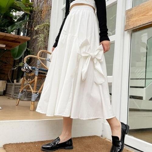Women Skirt Korean Fashion Bowknot Pompous Female Kawaii New Midi Skirt 2021 Spring Autumn