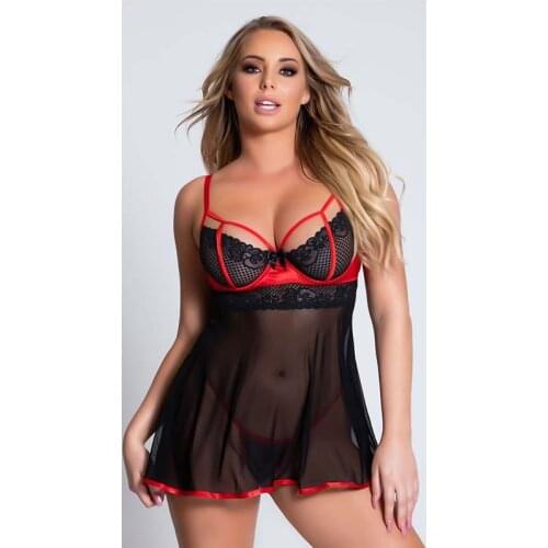 Plus Size Sexy Lingerie Women Babydoll Lace Dress Sexy Underwear G-string Thong Temptation Sleepwear Erotic Sex Costume