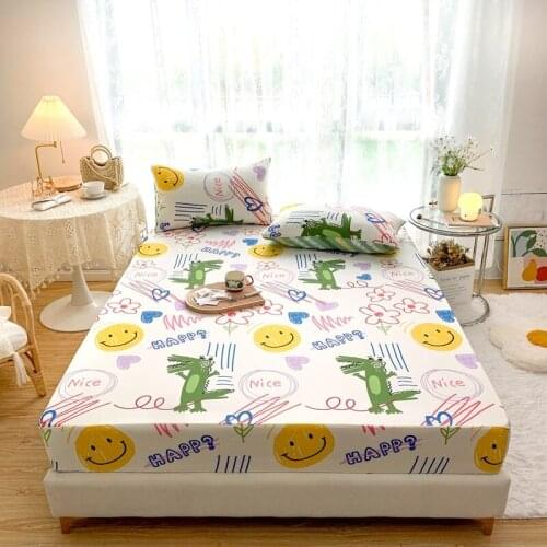100% Cotton Cartoon Printing Fitted Sheet Elastic Floral Comfortable Mattress Pad Cover Anti-Bacteria Protectors For Double Bed
