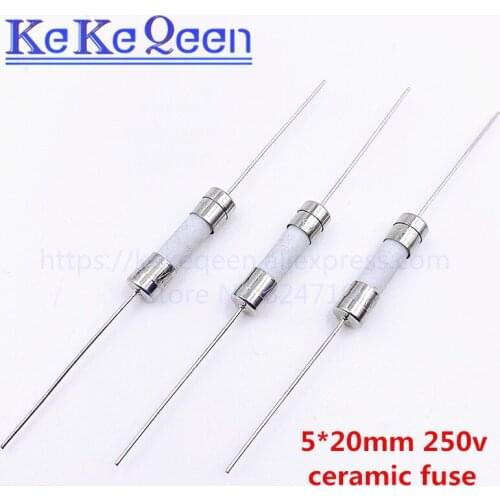 100PCS/LOT Ceramic Fuse 5*20mm 5*20 F5A F6.3A F8A F10A F12A F15A F25A 250V With 2 Pin Fuse Fast Blow Fuse 5x20MM