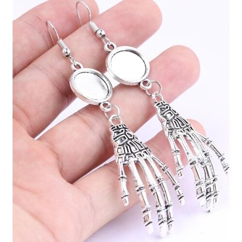 Reidgaller 6pcs antique silver fit 12mm cabochon earring base blanks with hand charms diy bezel settings for jewelry making