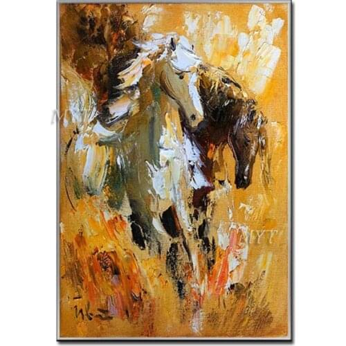 Two Fierce Horses Are Running Abstract Oil Painting Wall Art Home Decor Picture Modern On Canvas 100% Handpainted No Framed