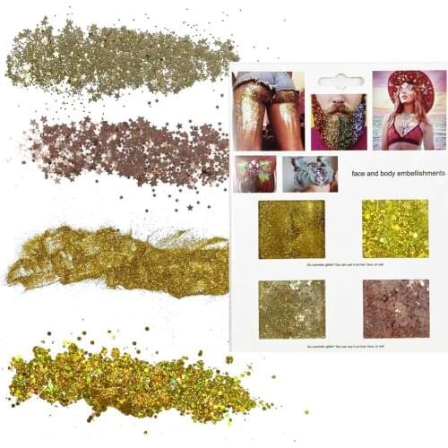 4 Colors Per Set Golden Theme Face and Body Cosmetic Glitter Sequins Halloween Party Make Up Body Carnival Decor