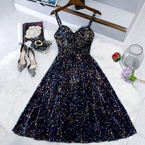 Shiny Sequined Navy Blue Short Cocktail Prom Dresses Vestidos De Gala 2021 Women Robe Party Graduation Gowns Homecoming Dress