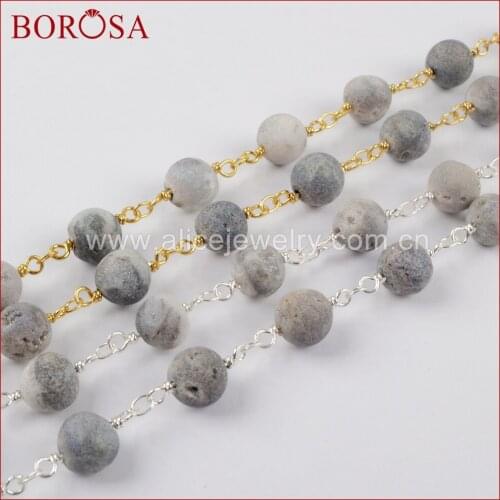 BOROSA 8mm Round Crystal Titanium AB Druzy Beaded Chains for DIY Drusy Necklace Fashion Jewelry JT159