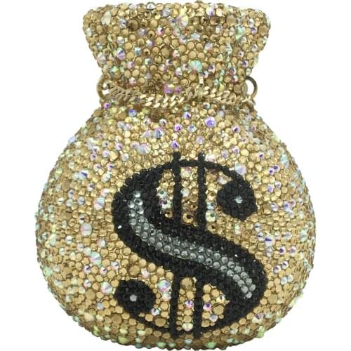 Boutique De FGG Novelty Designer MInaudiere Handbags Women Gold Money Pouch Bag Crystal Clutch Purses Party Cocktail Diamond Bag