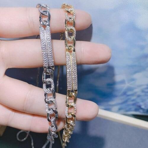 HIBRIDE White Gold-Color Statement Cubic Zirconia Cuban Link Chain Choker Necklace Adjust for Women Wedding Bijoux Femme P33