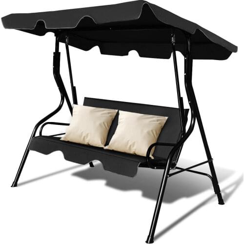 Costway 3 Seats Patio Canopy Swing Glider Hammock Cushioned Steel Frame Backyard Black