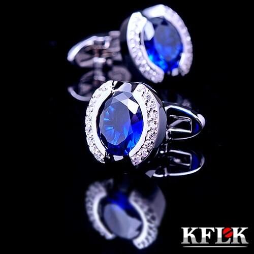 KFLK Luxury 2020 NEW shirt cufflinks for mens hot Brand cuff buttons Blue Crystal cuff links High Quality abotoaduras Jewelry