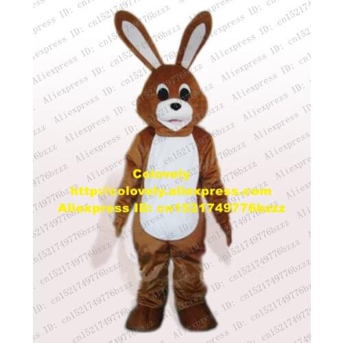 Lovely Brown Rabbit Jackrabbit Hare Lepus Bunny Mascot Costume With Brown White Long Ears Mascotte Adult No.211 Free Shipping