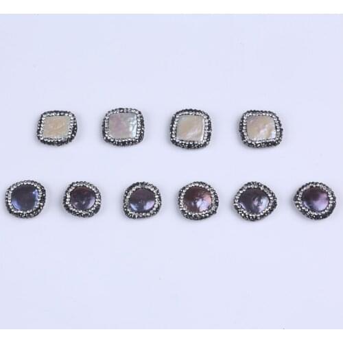 Coin and square freshwater pearl loose big paved crystal pearl bead