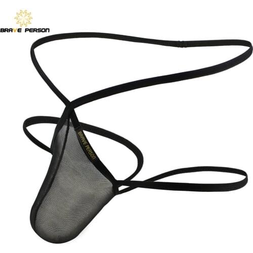 BRAVE PERSON Sexy Transparent Mens Briefs Thongs Jockstrap Penis Pouch Mesh Breathable Underwear Men Low-waist Gay G-string