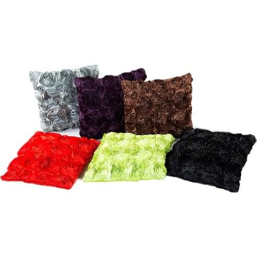 Pillowcase Wedding Solid Color Satin Ribbon Embroidered Rose Pillow Cushion Cover Pillowcase (Without pillow)