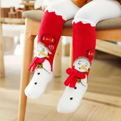 Christmas Cartoons Anime Slippers Winter Warm Plush Fox Elk Floor Socks For Women Sweet Indoor Home Parent-child Socks