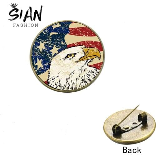 SIAN 2019 Newest Trendy American Flag And Eagle Brooch Pin National Symbol Button Pins Glass Dome Brooches Patriot Jewelry Gifts