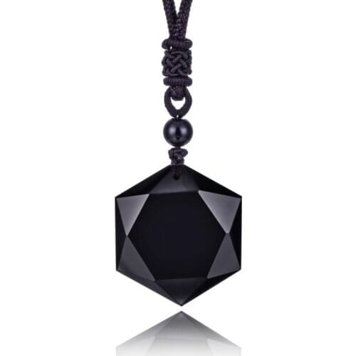 Natural Obsidian Pendant Necklaces For Women Men Cubic Hexagram Energy Stone Amulets Talismans Jewelry