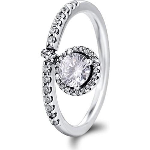 QANDOCCI Dangling Round Sparkle Rings 100% Authentic 925 Sterling-Silver-Jewelry Free Shipping