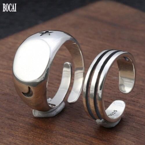 S925 sterling silver Korean version, showy tail ring for female Thai silver simple personality star moon ring student jewelry