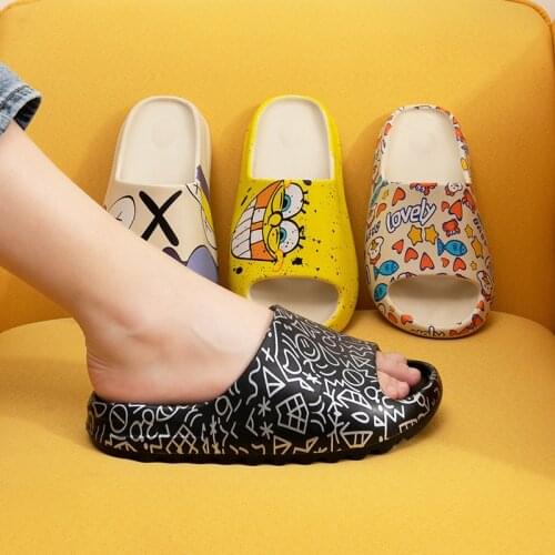 Mens Summer Slides Breathable Cool Beach Sandals Flip Flops Fish Mouth Men & Women Slippers Lightweight Graffiti Big Size