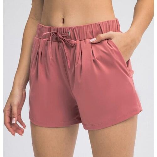 Heyyoga Women Naked Feel Drawstring Training Fitness Sport Pocket Shorts Low Waist Workout Gym Leisure Running Linerless Shorts