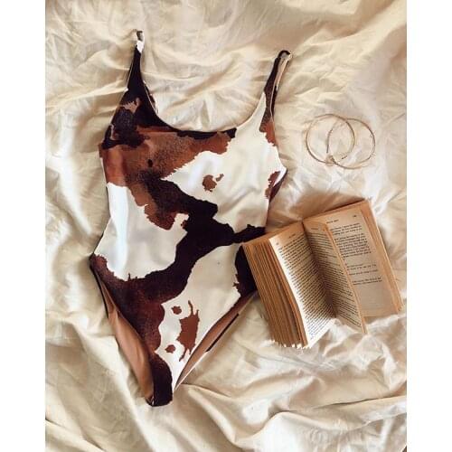 White Cow Print One-Piece Swimsuit Sexy Spaghetti Straps Women Monokini Girls Beach Bathing Suits Swimwear