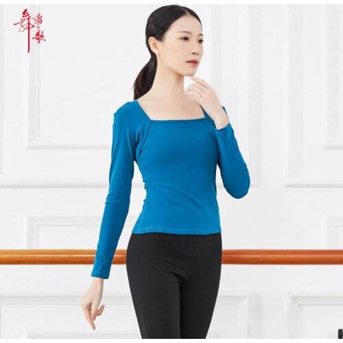 Leotards Womens Autumn and Winter Adult Retro Ballet Style Teacher Body Clothing Long Sleeve Fake Two-Piece Temperament Top