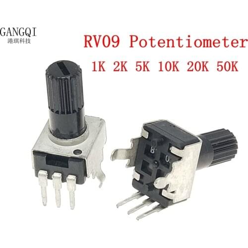 10PCS RV09 Vertical 12.5mm Shaft 1K 2K 5K 10K 20K 50K 100K 0932 Adjustable Resistor 9 Type 3Pin Seal Rotary Potentiometer
