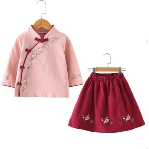 Spring summer National Embroidered Wind Child Girls Hanfu Set Girls Cheongsam Dresses Baby Chinese Tang suit детская одежда