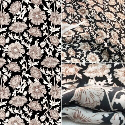 Spring / Summer 2021 New European and American Brand Black Background Daisy Non- Elastic Satin Printed Clothing Fabric