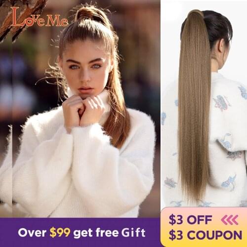 LOVE ME Straight Super Long Wrap Around Ponytail Hair Extension Heat Resistant Synthetic Pony Tail Fake Hair Easy Wear